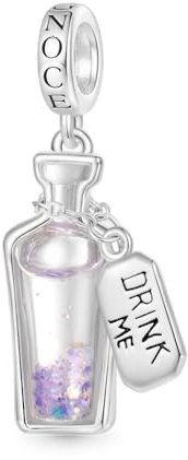 GNOCE Alice's Adventures in Wonderland Glow-in-the-Dark Alice's Magic Potion Pendant Dangle Charm 925 Sterling Silver Charm Fit Bracelet/Necklace Jewellery Gift for Women Girls Wife Daughter