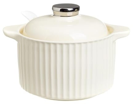 perfk Pot à saindoux en céramique, récipient à Yaourt, Pot de Stockage en Porcelaine Multifonction avec cuillère, récipient à de, céréales, Jaune