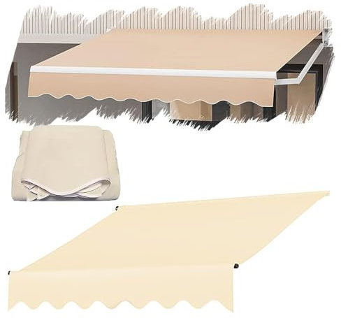 HCZION Klemmmarkise Sonnenschutz 2×2.5m Markise Ersatzstoff, Einziehbares Markisentuch Draussen Markisenstoff, Hinterhof Garten Markisenbespannung(Size:8x6.5ft/245x200cm)