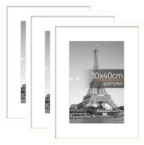 upsimples 3 Pack Bilderrahmen 30x40, Weiß Rahmen 30x40, Picture Frame für Fotos, Bilder, Poster