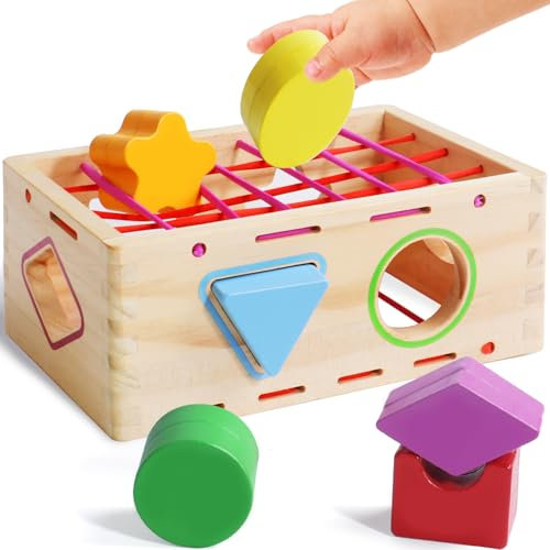 Motorikspielzeug Montessori Spielzeug Baby Steckspiel ab 1 Jahr, Holz Sensorik Motorikwürfel Spielzeug ab 1 Jahr mit 6 Stück Geometrische Rufton Sortierspiele für Geschenk 1 2 Jahr Junge Mädchen