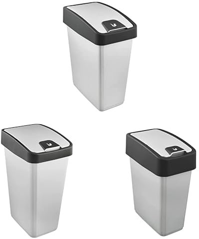 keeeper Premium Abfallbehälter 3er Set, mit Flip-Deckel, Soft Touch, 45 / 25 / 10 l, Magne, Silber