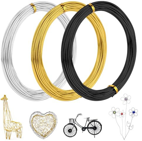 Haocjanc 3 Pezzi Filo per Artigianato, 2mm*10m Filo di Alluminio, Filo per Bonsai, Filo Flessibile e Pieghevole per La Creazione di Gioielli, Artigianato Fai da Te, Creazione di Bonsai(3 Colori)