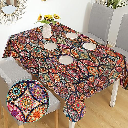 140cm*100cm Tischdecke Rechteckig Boho Garten Tischdecken, Boho Wasserabweisend Abwischbar Tischtuch für Küche, Pflegeleicht Abwaschbar Table Cloth, Rechteckige Abwaschbar Wachstuchtischdecke