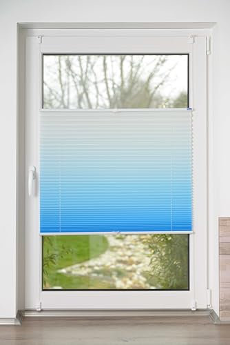 K-home® Klemmfix-Plissee Farbverlauf Iceblau B100 x H210 cm