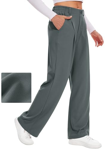 Desol Hosen Damen Waffel Weite Herbst Outfit Damen Stoffhose Palazzo Hose Elegant Anzughose mit Taschen High Waist Hose Damenhose Weites Bein