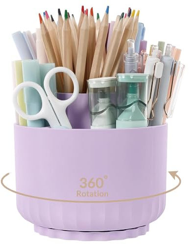 360 Grad Drehbar Stiftehalter, Rotierende Stiftehalter Schreibtisch Organizer mit 5 Fächern Für Büro Schule Bleistift und Andere Schreibwaren Aufbewahrung (Lila)