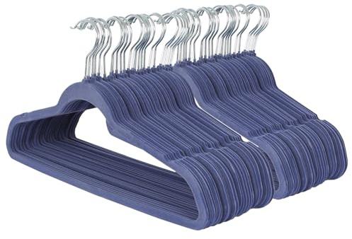 Harbour Housewares rutschfeste Kleiderbügel aus Samt - 45cm - Blau - 50x Platzsparend Dünn Erwachsene Kleidung Hose Anzug Hemd Lagerung Aufhänger Haken