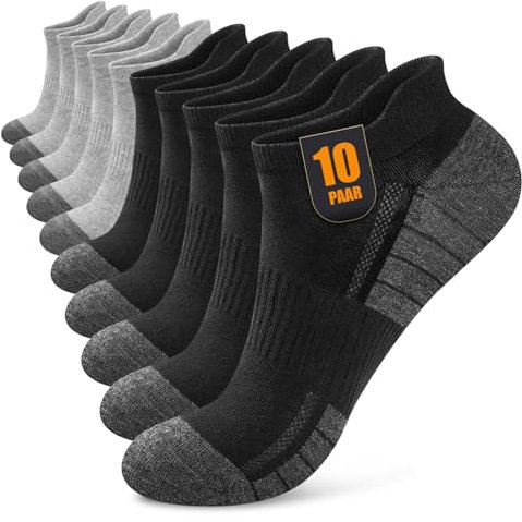 Effeet 10 Pares Calcetines Tobilleros Hombre Mujer, Calcetines Cortos Algodón Transpirables, Ideales para Deporte, Correr, Casa, Trabajo, Verano, Negro Gris 43-46