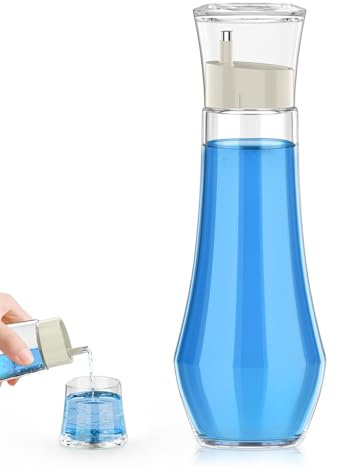 BTIFU Glass Mouthwash Dispenser for Bathroom, 8.8 oz Refillable Mouthwash Container With Lid Cup, Small Clear Mouthwash Bottle for Countertop
