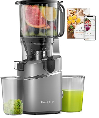 AMZCHEF - Pressa a freddo extra autonutritiva per frutta e verdura intera, spremiagrumi da 14,7 cm con grande lumaca e tripla setaccia, facile da pulire, alta