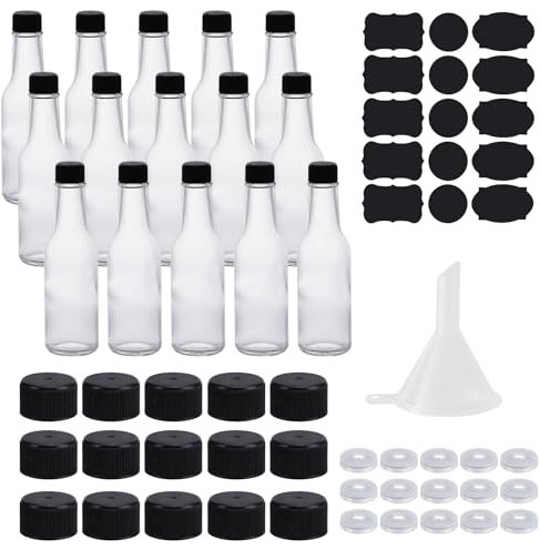IBEQUEM 15PCS Clear Glass Hot Sauce Bottle, 150ml/5 oz Condiment Bottle mit Deckel und Heat Shrink Capsule Deckel, Hochzeit, und Party Essig Flaschen