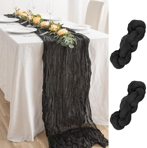SWAWIS 2 Stück Schwarzer Tischläufer 90 x 300 cm Käsetuch Tischläufer Schwarz Tischdecke Schwarz Stoff Cheesecloth Tischläufer Geburtstag Tischdecke für Tischdeko Hochzeit Geburtstag Taufe Deko