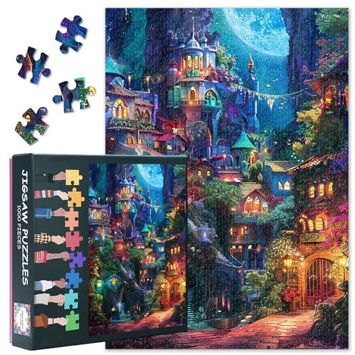Fantasy Castle Puzzles for Adults 1000 Pieces, Hippie Art Puzzle with Letters on Back, Hard Difficult Challenging Puzzles Games for Men Women Family Colorful Artwork 27.5 x 19.7 inch