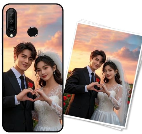 WUACYEAMING Persönliche Handyhülle für Huawei P30 lite Stoßfeste Kratzfeste Custom Phone Case mit Foto/Text/Logo Individualisierung Personalisierte Silikon Hülle Mitternachtsschwarz