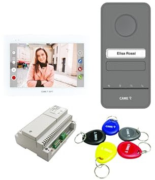 CAME Kit videocitofonico monofamiliare include elegante videocitofono vivavoce XTS 7˝ a parete WIFI bianco versione per audiolesi, targa esterna LHS V/01 PLUS, alimentatore e 5 tag di prossimità