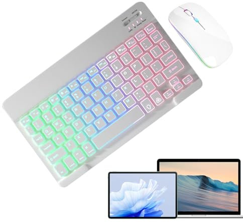 Générique Backlit Wireless Keyboard and Mouse Set - Rainbow Lighting, 7 Colors, Ergonomic, Quiet Design | Wireless Keyboard for Laptop, Tablet, Smartphone