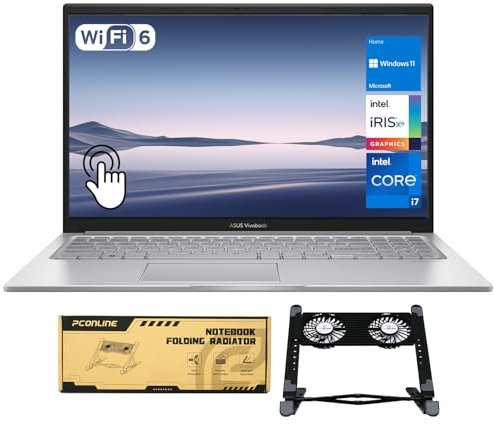 ASUS Vivobook 15 Business Laptop, 15.6 FHD Touchscreen, Intel Core i7, 16GB RAM, 1TB SSD, Backlit KB, HDMI, Win11 Home, Bundle with PCO Notebook Folding Radiator, Laptop Cooler