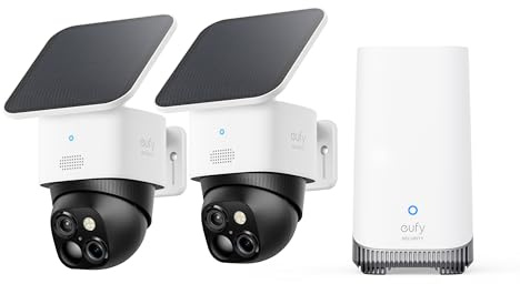 eufy Security SoloCam S340 2-Cam Kit (HomeBase S380), Solar Security Camera, Wireless Outdoor Camera, 360° Pan and Tilt, No Blind Spots, No Monthly Fee, Built-in Local Storage (Up to 16TB)