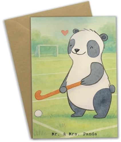 Mr. & Mrs. Panda Grußkarte Panda Hockey spielen Design - Geschenk, osterkarten, einladungskarten, osterkarte, Grußkarten, Verein, weihnachtskarten, Hockeyschläger, Feldhockey