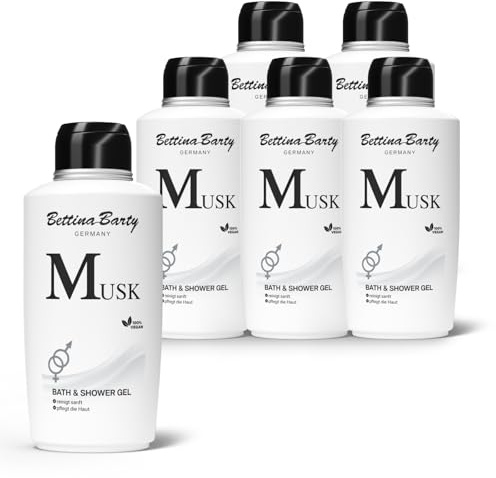 Bettina Barty Musk Bath & Shower Gel 6 x 500 ml – Duschgel mit sinnlichem Moschusduft – Feuchtigkeitsspendende Pflege für alle Hauttypen - Geschenk-Idee zu Ostern
