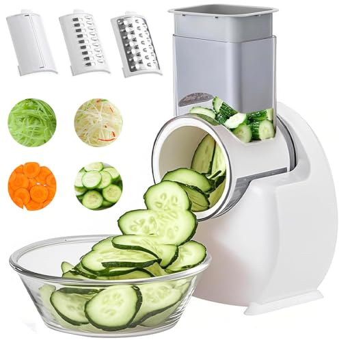 BIZOI 3 in 1 Electric Cheese Grater, 150W Electric Food Grater with 3 Interchangeable Blades, Slicing, Shredding & Zesting, Easy to Clean, Safe & Powerful, Effortless Meal Prep for Home Cooks