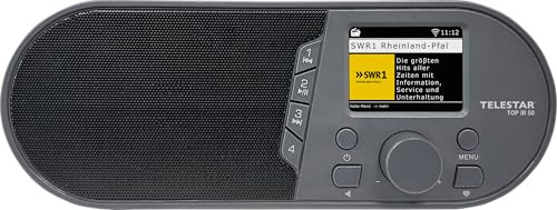 TELESTAR TOP IR 50 – Internetradio, Bluetooth Audio-Streaming – Anthrazit | 7 W, USB-Aufnahmefunktion, Stationstasten am Gerät, Dimmfunktion, Nachtmodus, Hotelmodus, Fernbedienung