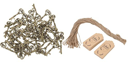 Omquot 50 Unids/set Abridor de Botellas Retro Encantador Abridor de Botellas con Forma de Llave Sacacorchos de Cerveza con Etiqueta para Fiesta de Boda