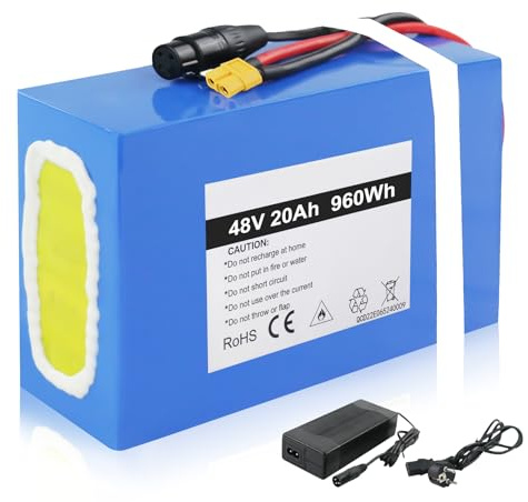 48V 20Ah Batterie Velo Electrique, Batterie vélo électrique avec Chargeur Rapide 3A, BMS 50A, Batterie Trottinette électrique pour Moteur 48V/60V/72V 250W-5500W
