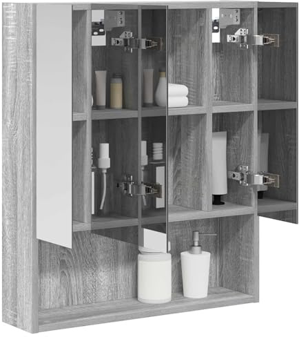 vidaXL Badezimmerspiegelschrank Graues Sonoma 60 x 14.5 x 70 cm, Moderne Badezimmereinrichtung, Wandregal, Spiegel, verstellbare Ablage, Stauraum aus Holz