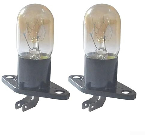 Solaughguy 2 Pcs Microwave Oven Light Bulb, 250V 2A 20W Clear Glass Globe Lamp with 2 Pin Base, Heavy Duty Replacement for Most Brands, For Easy Installation for Kitchen