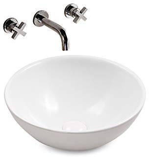Aufsatz Keramik Waschbecken Rund Highline Brillant Weiß 40 cm mit Easy Clean Oberfläche Design Aufsatzwaschbecken Waschschale | Waschbecken mit Lotus-Effekt