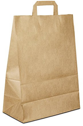 Papiertüten Braun mit Flach-Henkel I 100 Stk. 32+17x44cm I Papiertragetasche für Einzelhandel, Hochzeit, Geburtstag, TO-GO I Geschenktüten aus Kraftpapier I HUTNER