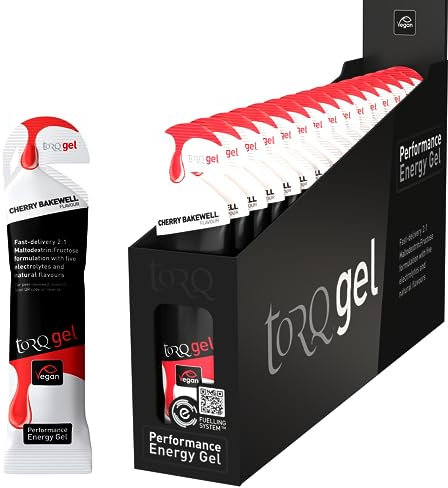 Torq Energy Gels - Cherry Bakewell Pack of 15 - Ultimate On The Go Quick Release Energy - 30g of Carbohydrates - Running/Cycling/Sports Gels - 5 Key Electrolytes - Natural & Vegan