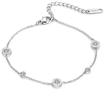 Kim Johanson Edelstahl Damen Fußkettchen Set *Timeless* in Roségold & Silber mit Zirkonia Steinchen besetzt & einem starken Karabinerverschluss inkl. Schmuckbeutel (Silber)