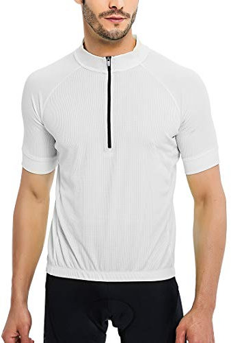 CATENA Men's Cycling Jersey Short & Long Sleeve Bike Top Breathable Quick Dry Sports T-Shirt Half Zipperfor Cycling Running (M, White(S))