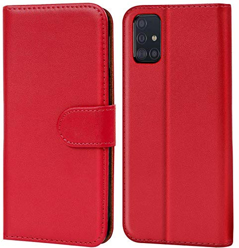 Verco Handyhülle für Galaxy A51 Hülle, Klapphülle für Samsung Galaxy A51 Tasche PU Leder Flip Case Brieftasche, Rot