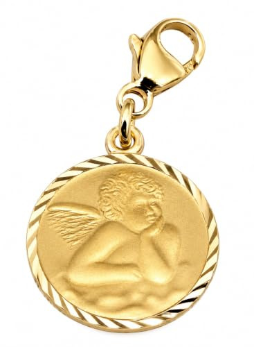 Einhänger Charm Schutzengel Gold 333 Gelbgold Anhänger Gravurplatte 8 karat