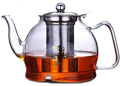 KINGBOO Glass Teapot,Glass Tea Jug with Removeable Infuser Stovetop Safe Tea Kettle Tea Diffuser Clear Pot 1200ml