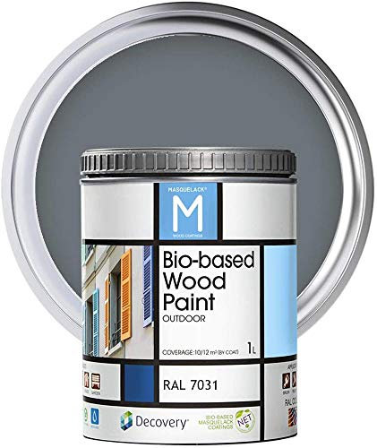 MASQUELACK M Impregnante per Legno Esterno - Grigio - RAL 7031-1 Litro - Protegge dall'Acqua, Umidità e Raggi UV - Vernice Naturale ad Alta Copertura e Rifinitura Semi Opaca - Asciugatura Veloce