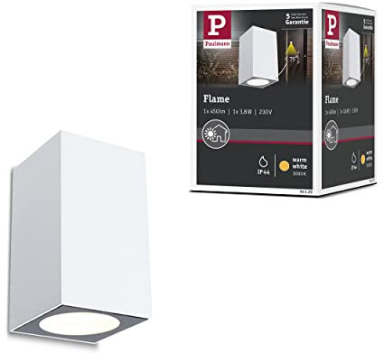 Paulmann 94329 LED Außenleuchte Außenwandleuchte Flame IP44 eckig incl. 1x3,8 Watt Weiß Außenlampe Aluminium 3000 K