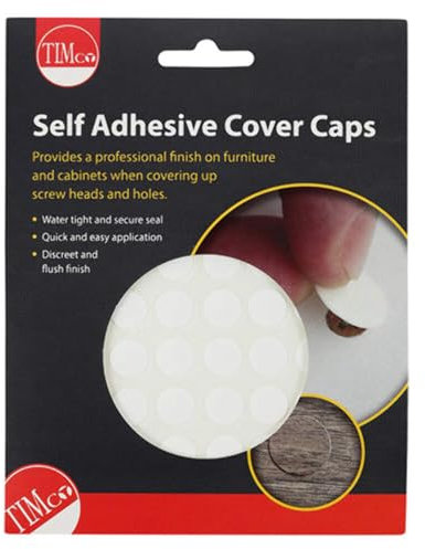 TIMCO Self-Adhesive Cover Caps - Ideal for screw heads, unused pre-drilled holes and general repairs to damaged surfaces - White Matt - 13mm