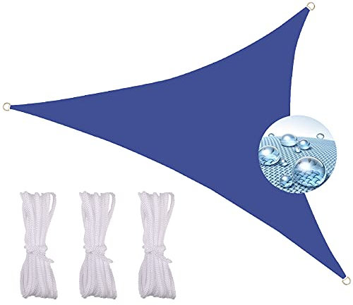 Toile D'Ombrage Triangulaire 4X4X4M, Tissu Oxford 420D Étanche Résistant aux déchirures Ombre, Protection UV Voile d'ombrage Imperméable Rectangulaire Parasols et Stores pour Patio -Bleu Royal.