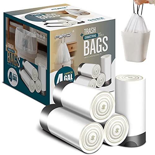 FORID Lot de 240 petits sacs poubelle avec cordon de serrage - 15 litres - En plastique blanc - Pour salle de bain, toilettes, chambre à coucher, bureau, toilettes