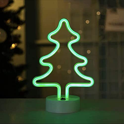 ENUOLI Luce al neon per albero di Natale, luce al neon con base verde fosforescente, USB,luce al neon alimentata a batteria, lampada al neon per matrimonio, compleanno, amici, regalo (verde)