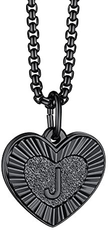 Bestyle Kette Damen mit Buchstabe J Initialen Herz Anhänger Lette Necklace Anfangsbuchstaben Halskette aus Edelstahl Schwarz