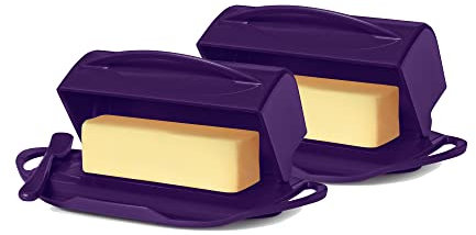 Butterie Butterdose mit Klappdeckel und passendem Streuer, 2er-Pack (lila)