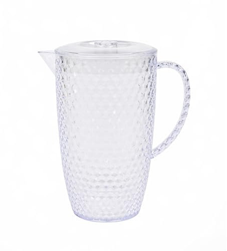 Cambridge Fete 2L Plastic Jug – Cocktail/Sangria Pitcher with Lid & Vented Spout, for Picnics, Camping, BBQ, Party, Outdoor/Indoor, Hot Tubs/Pools, Clear Diamond Effect BPA-Free Plastic, Punch, Juice