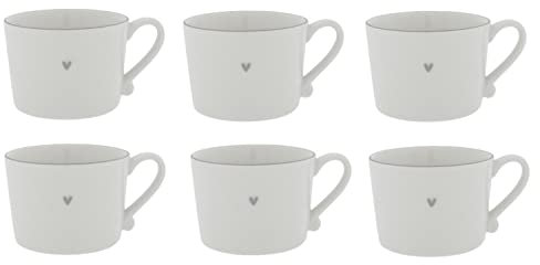 Bastion Collections 6er Set Tassen, Becher Heart mit kleinem grauem Herz 300ml