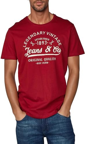 riverso Tshirt Herren Baumwolle Regular Fit RIVLeon Rundhals Kurzarm Sommer Tee Shirt Print, Größe:5XL, Farbe:Dried Tomato Red (F1JD)
